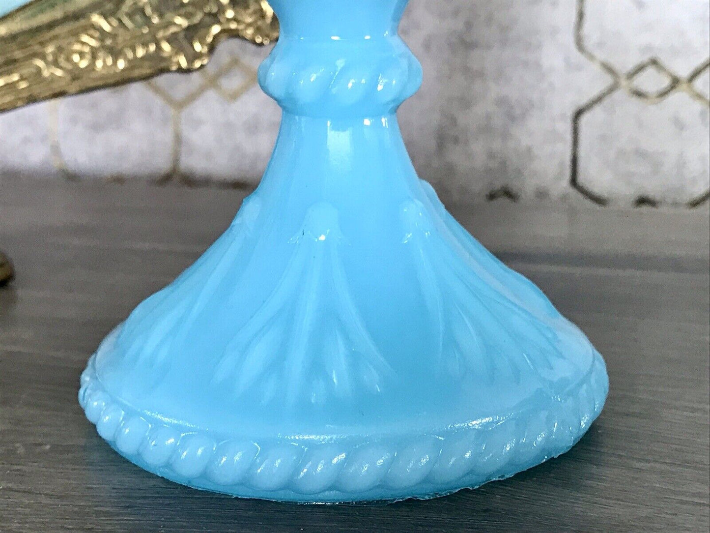 Antik Jugendstil Art Déco Pressglas Schale Fußschale Zuckerschale blau türkis