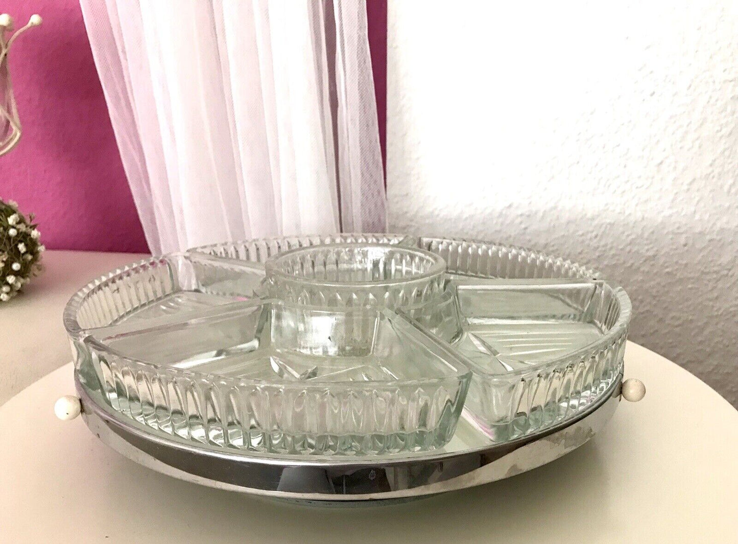 Antik schöne Art Déco Schale Tafelaufsatz Kabarett-Schale Pressglas drehbar