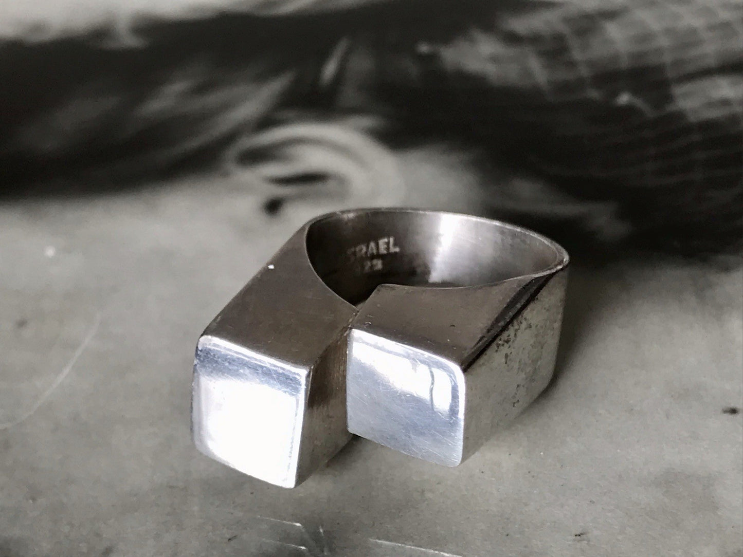 Vintage Modernist Designer DAMEN RING 925 Silber Cube Avantgarde 55 bis 59