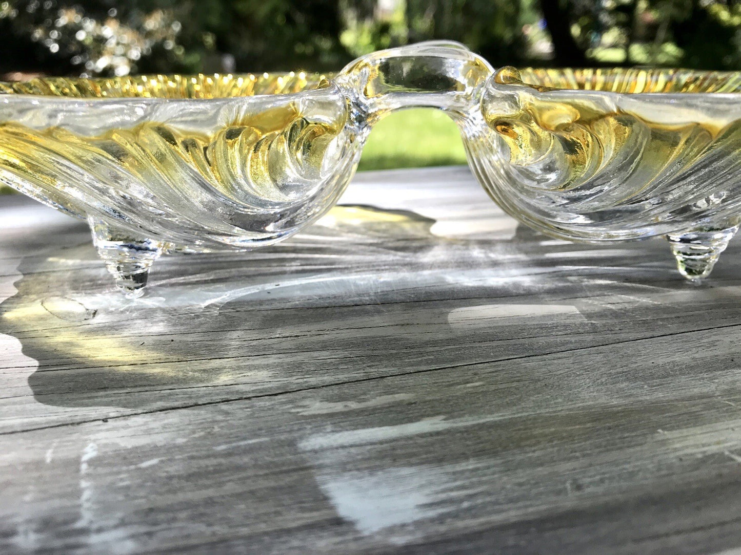 Vintage 70er Glas Schale Anbietschale Muschel Walther Glas Kultig gelb