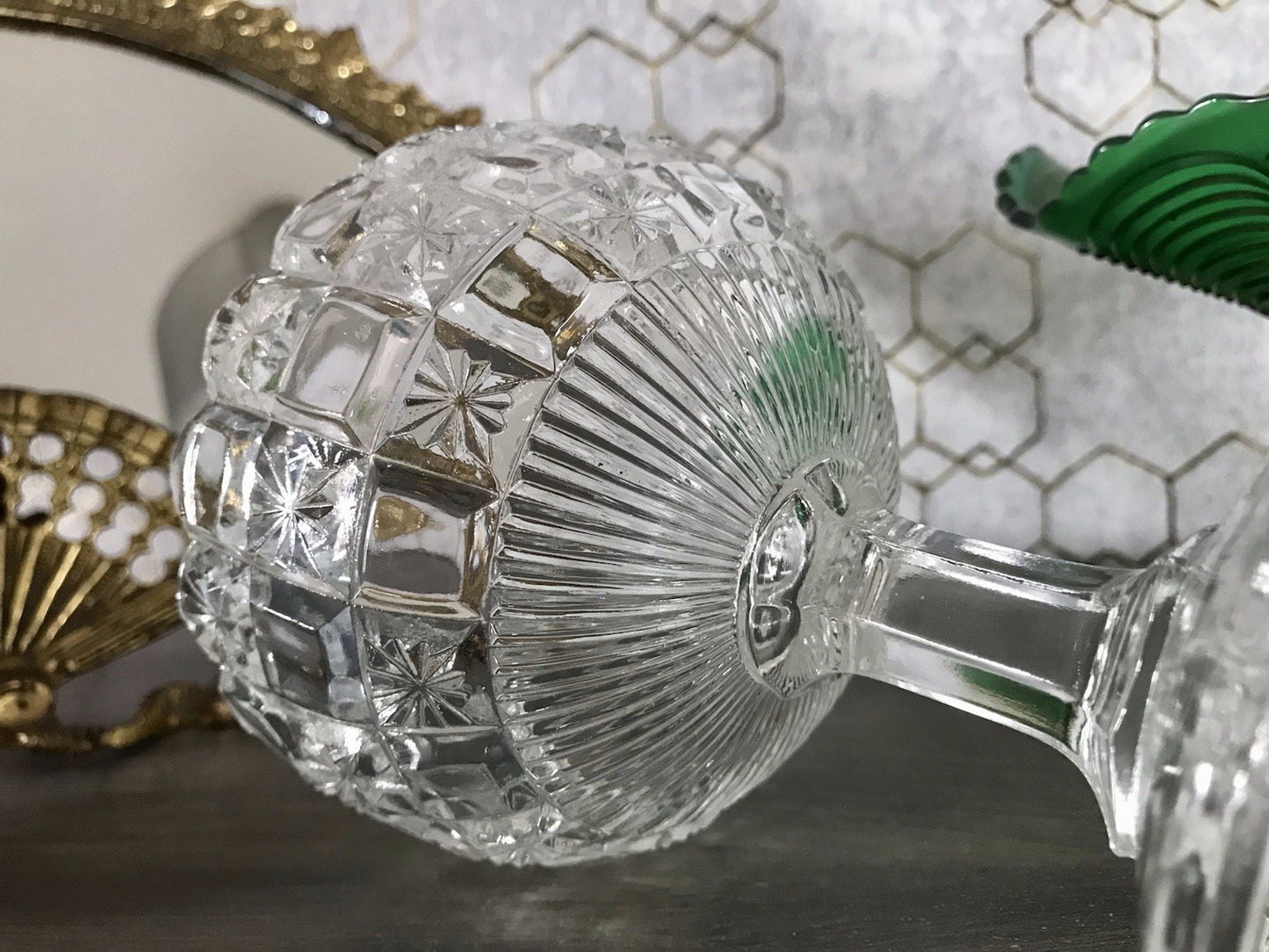 Antik Jugendstil Art Déco Pressglas Glas Fußschale Schale Zuckerschale