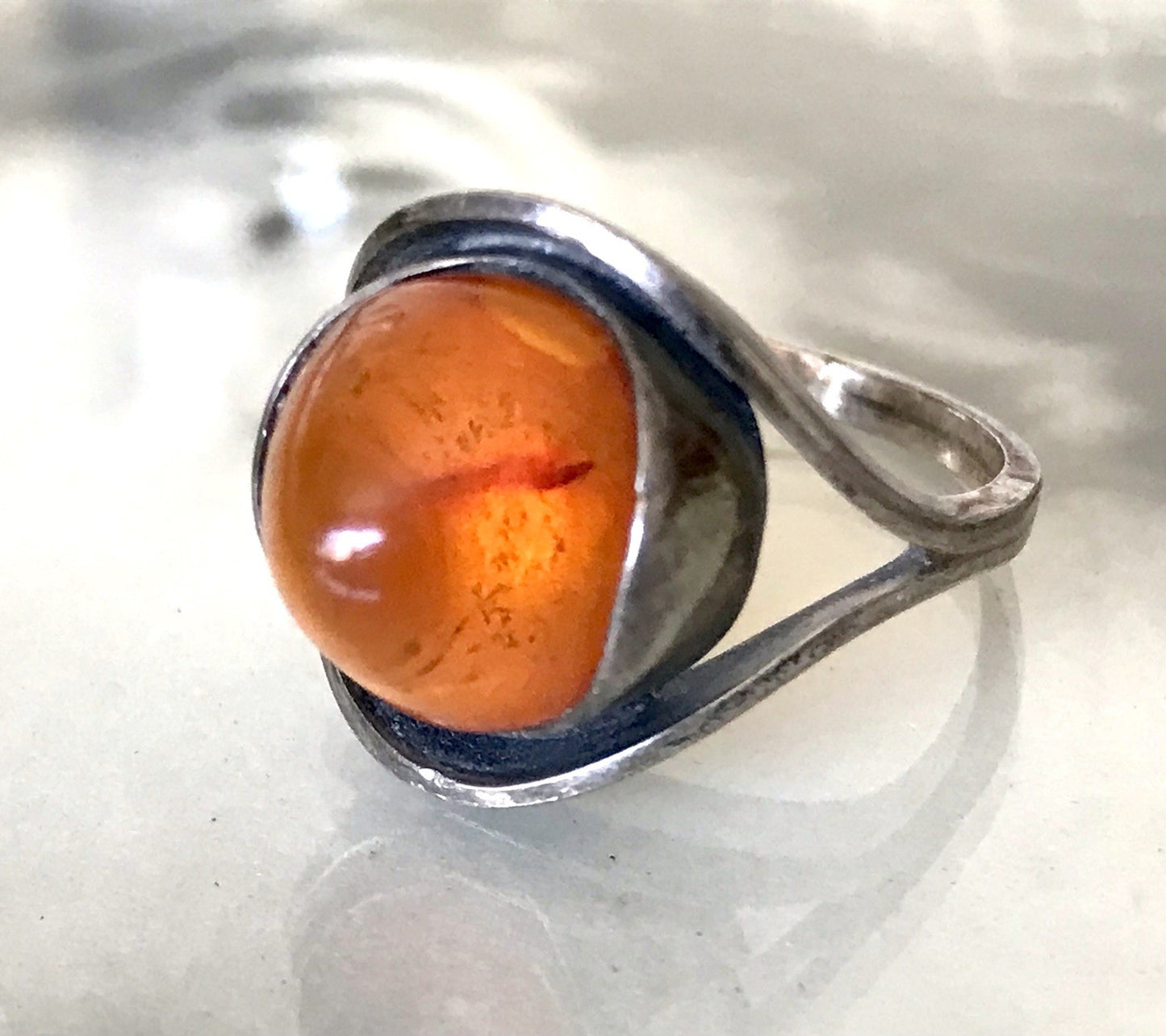 Alt Antik Vintage Edel Bernstein DAMEN RING Silber Super Design! Gr.56 57 WOW!