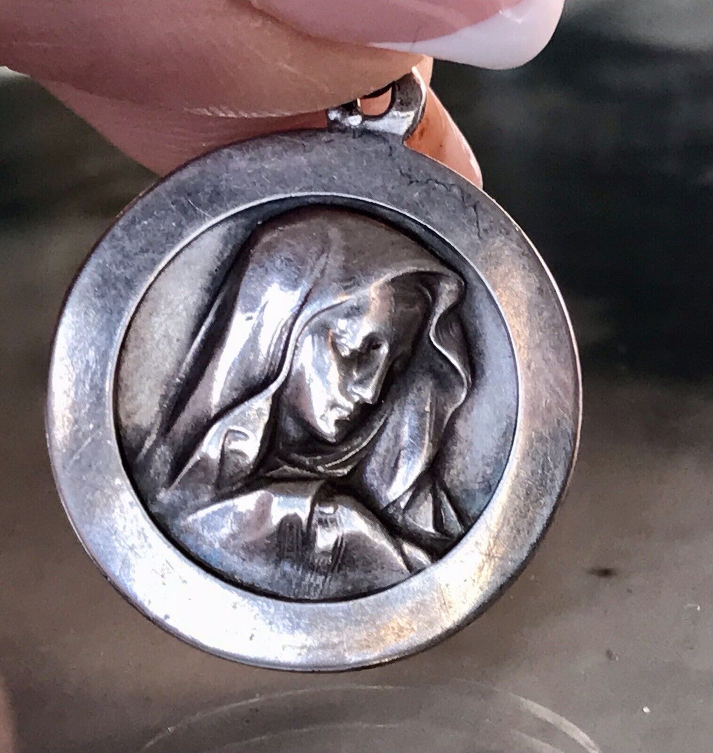 Antik Edel Anhänger Kettenanhänger Silber christlich Maria Mutter Gottes