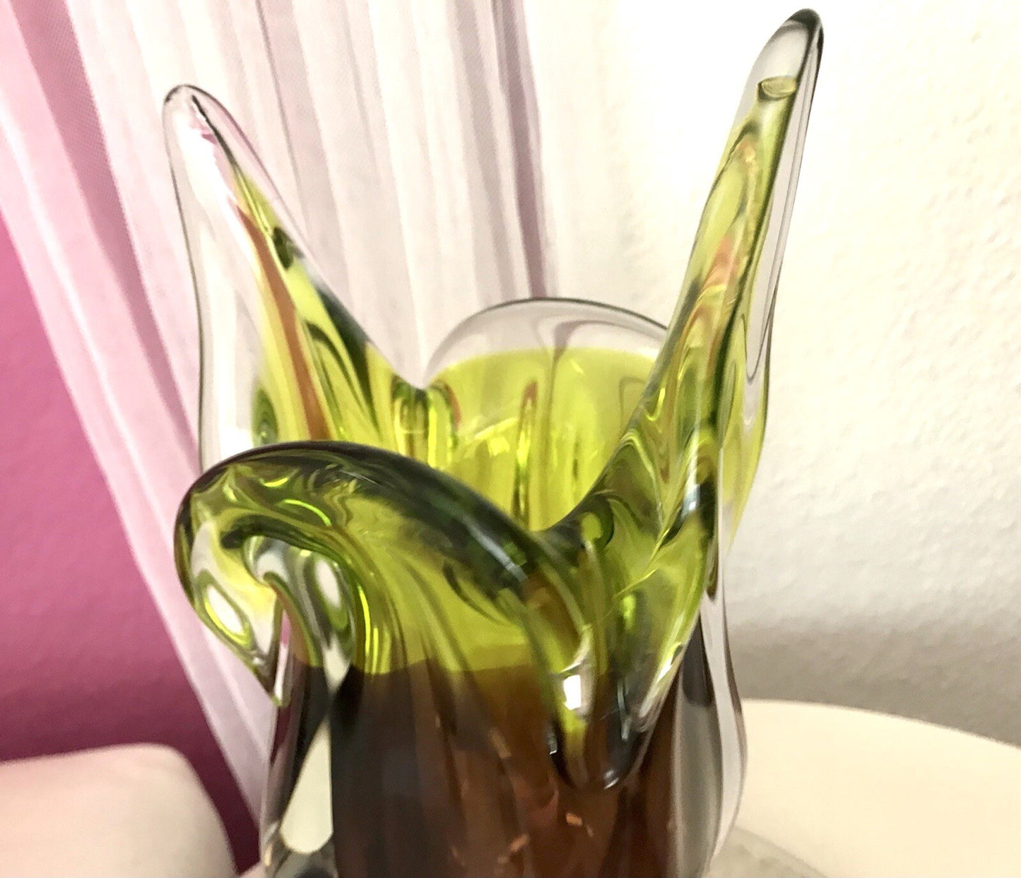 Vintage große Glasvase Vase Chribska 60er Jahre Glas Hospodka grün aubergine