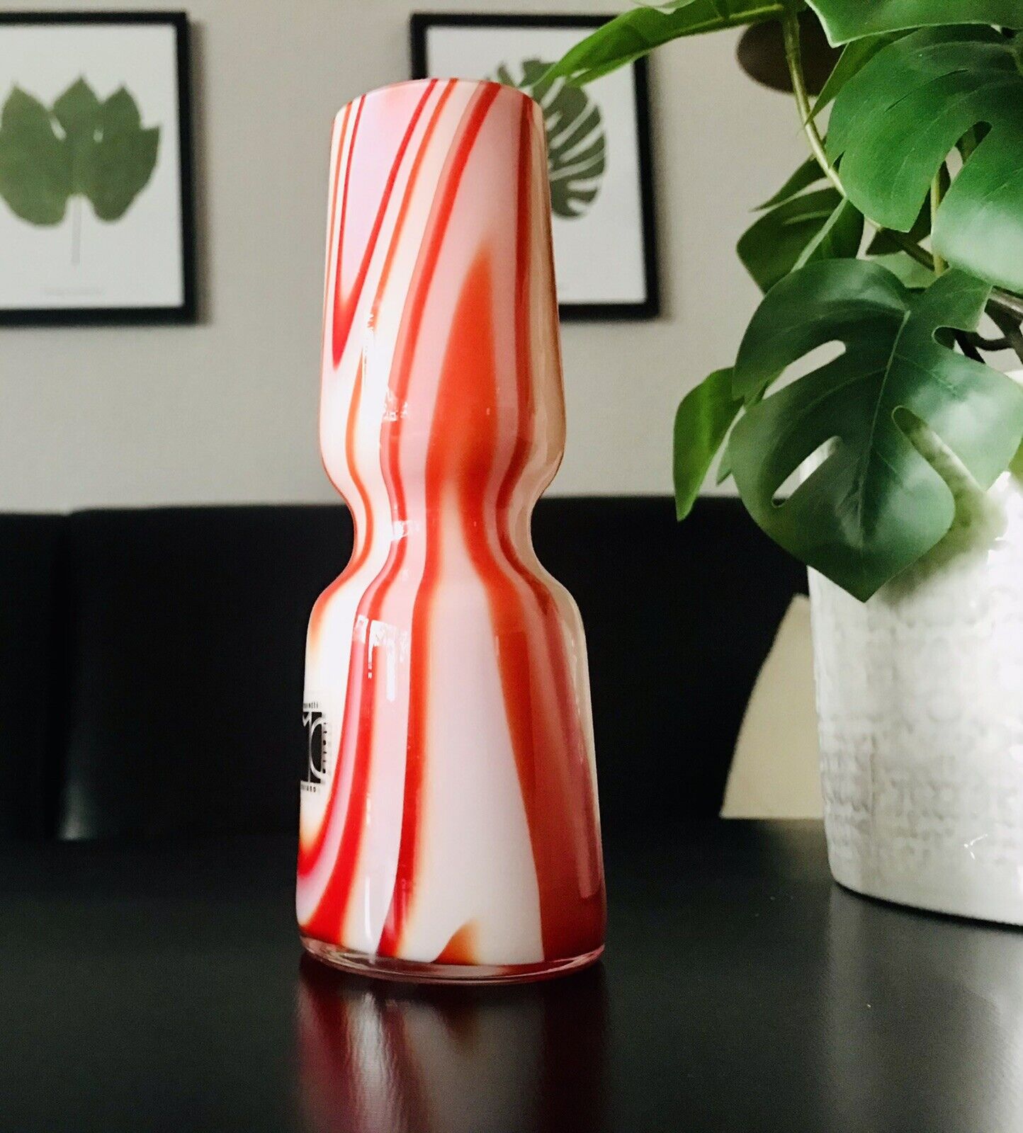 Carlo Moretti Vintage Vase Murano Glasvase rot weiß