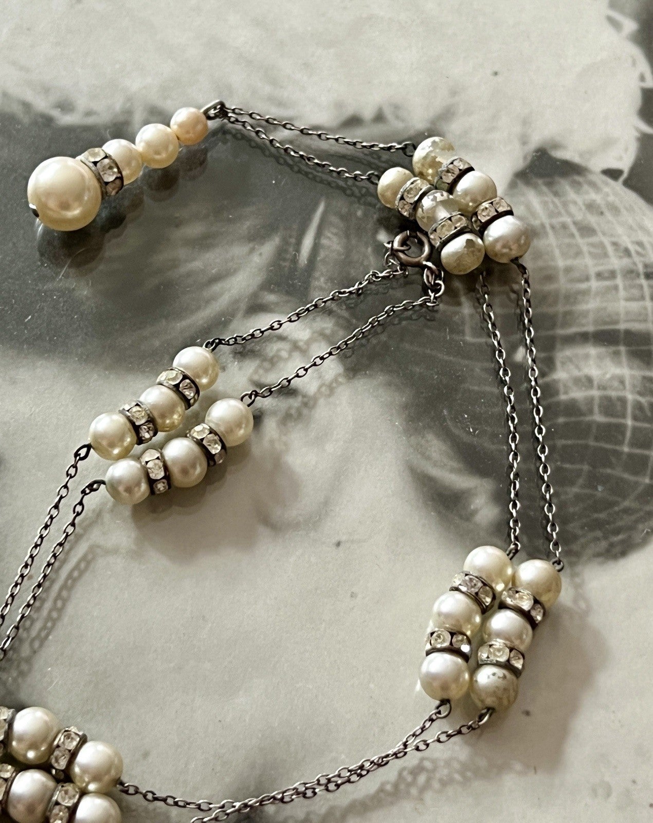 Vintage Antik? 835 Silber Collier Halskette Perlen Strass/ Steine?