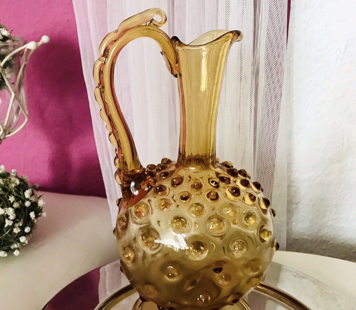 Murano Barovier Tosso ? 60er Karaffe Kanne Vase Glas Gelb Noppen Dubben Abriss