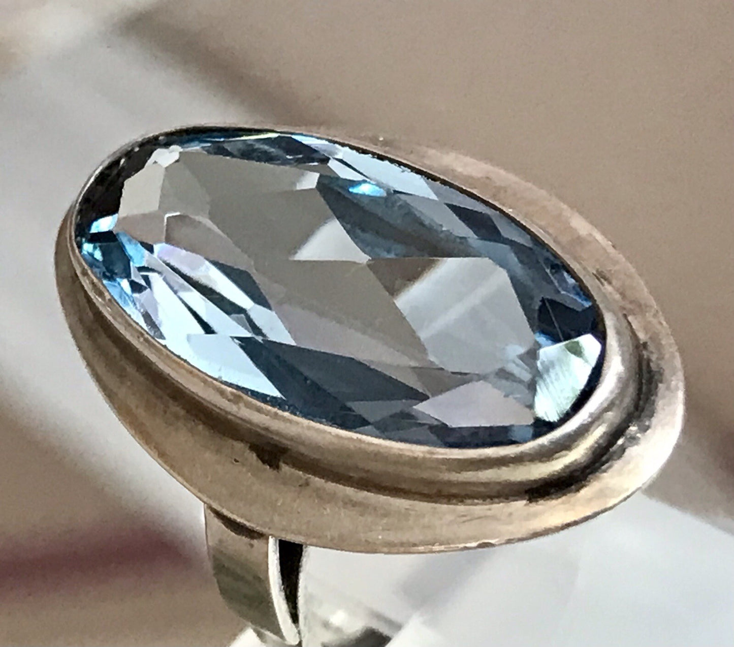 Vintage Edel DAMEN RING Silber 835 blauer Stein Topas? Gr.52 16,5