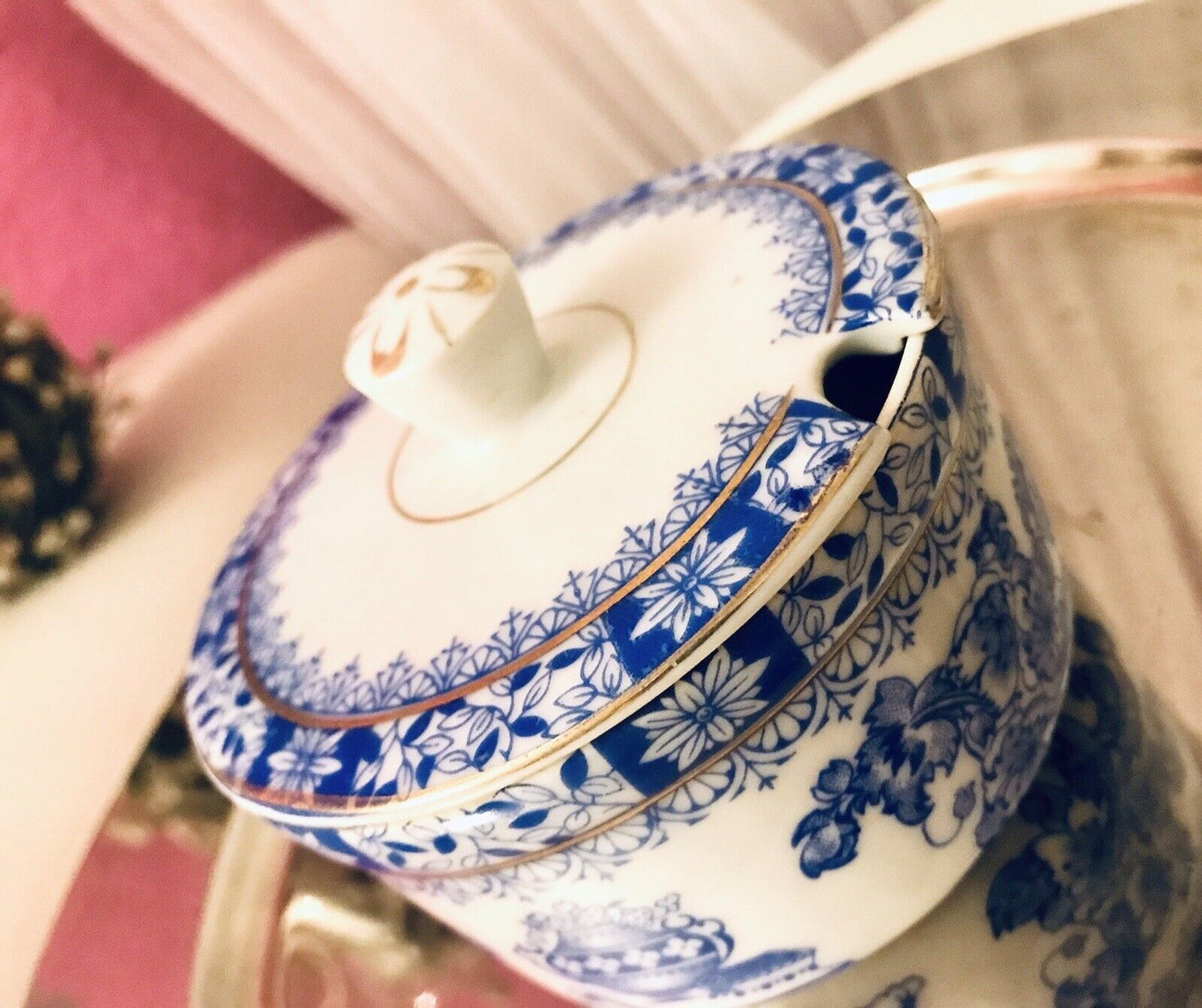 Antik Art Déco Porzellan Deckeldose Dose China Blau Oscar Schaller ??