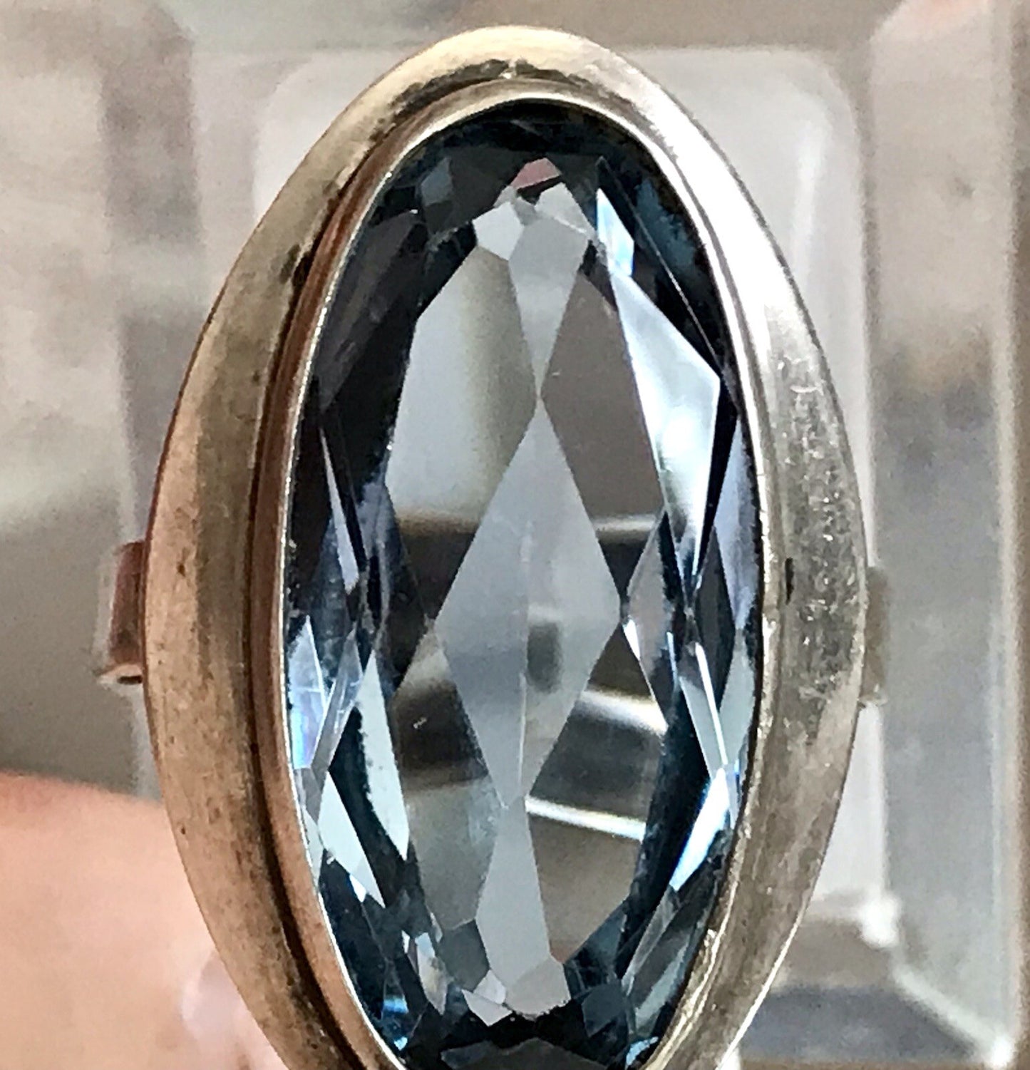 Vintage Edel DAMEN RING Silber 835 blauer Stein Topas? Gr.52 16,5