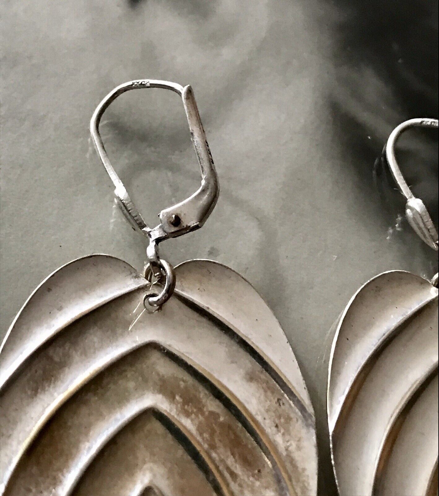 Vintage Ohrhänger Ohrringe Blätter Hänger DAMEN Silber vergoldet SUPER Design