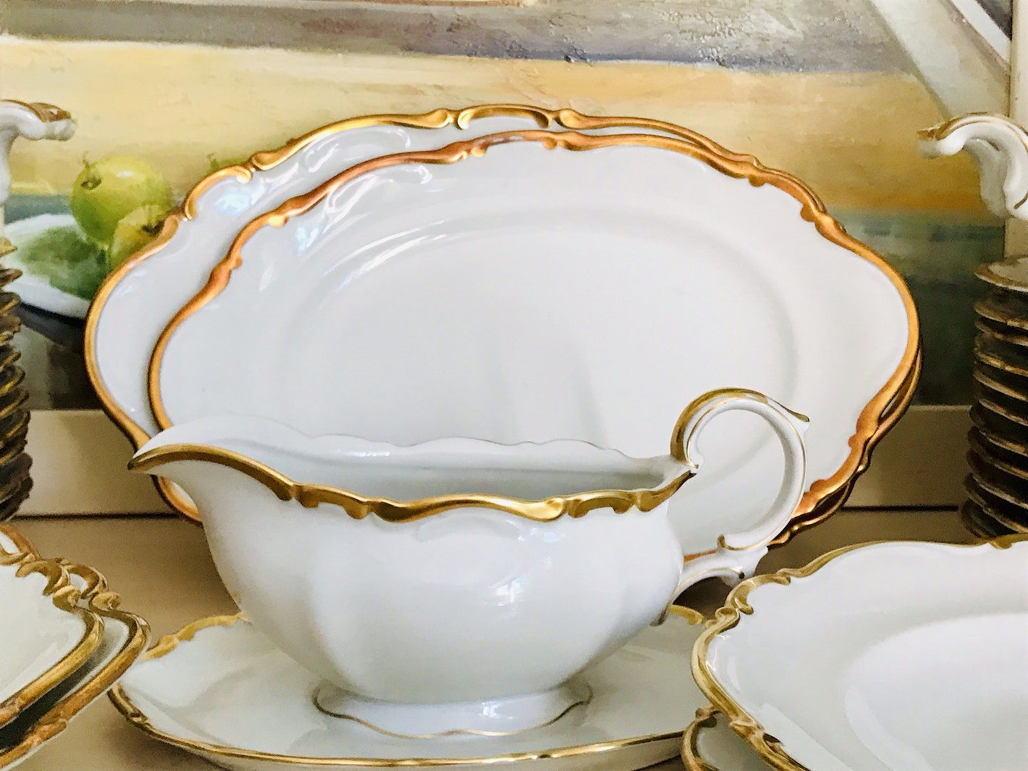Antik Art Déco Porzellan Tafelservice goldene Ranke EDEL Mitterteich 12 Personen