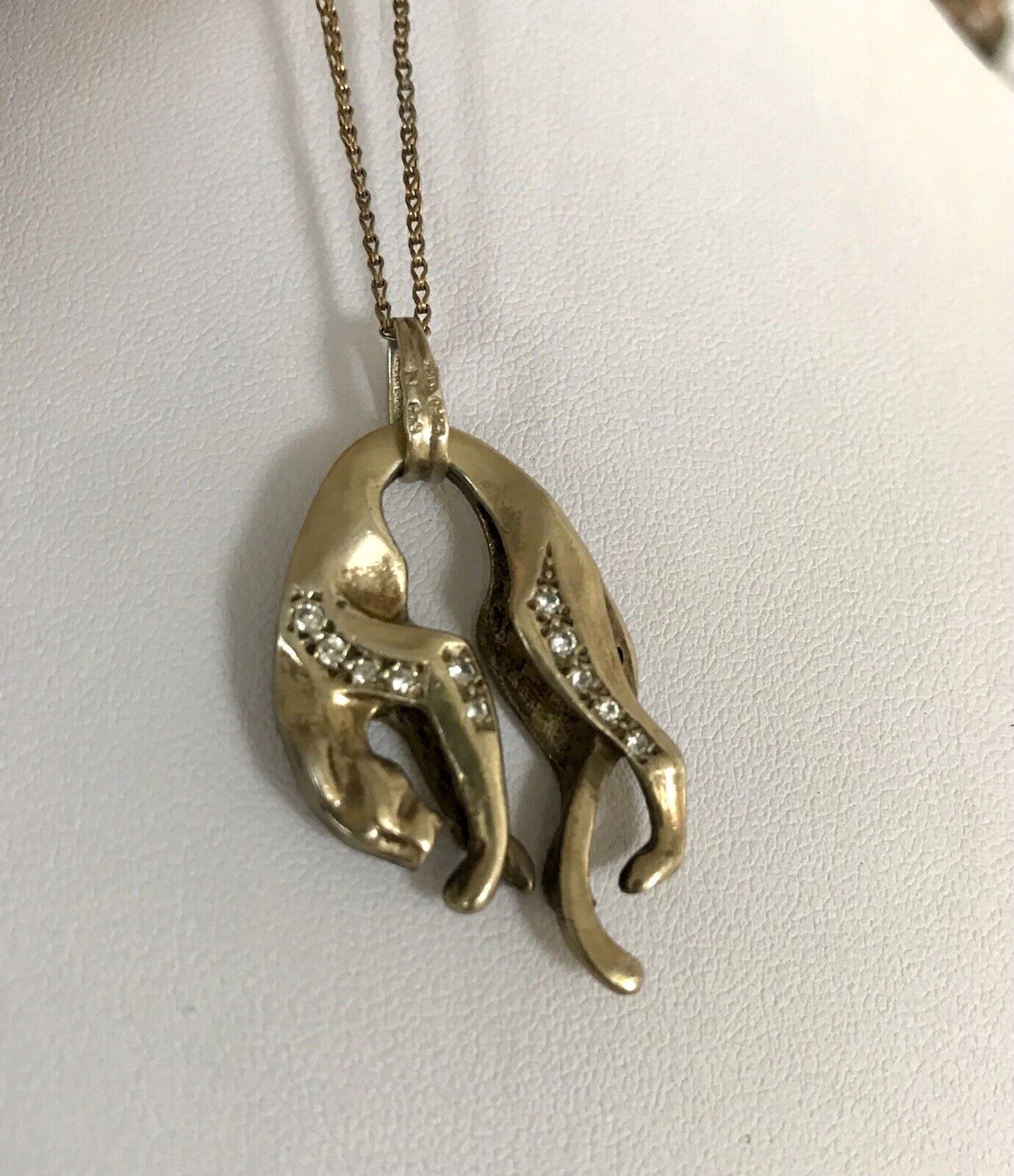 Vintage Edel groß Anhänger 925 Silber Super Design vergoldet hängender Panther