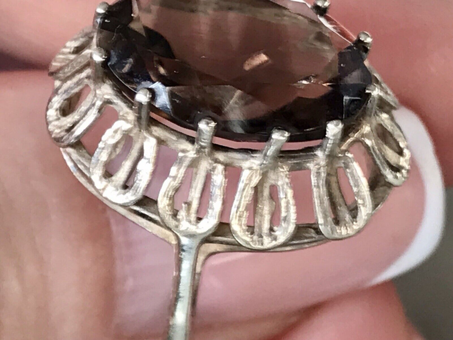 Vintage Edel Rauchquarz Stein DAMEN RING Silber 835 Gr.57 1,81