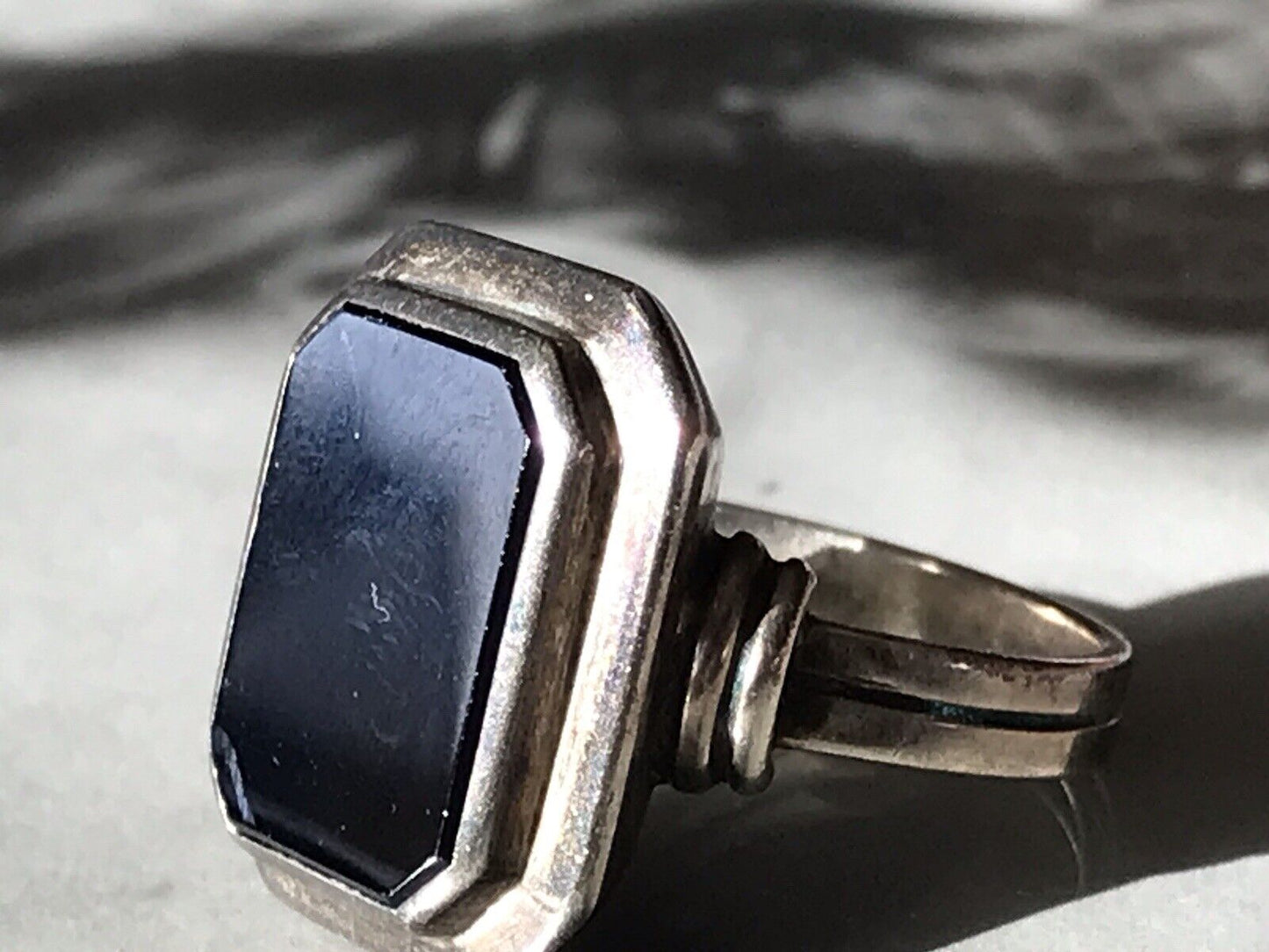 Antik Art Déco Edel Onyx Siegel RING Silber 835 Gr.60