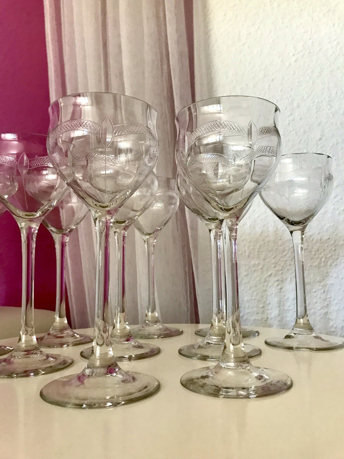 Antik Weingläser 10x Gläser Jugendstil optisch gerippt Schliffdekor
