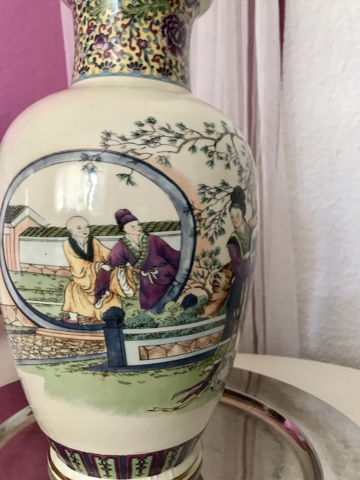 Alt Vintage Vase Bodenvase Japanisch mit Geishas Chinoiserie Design