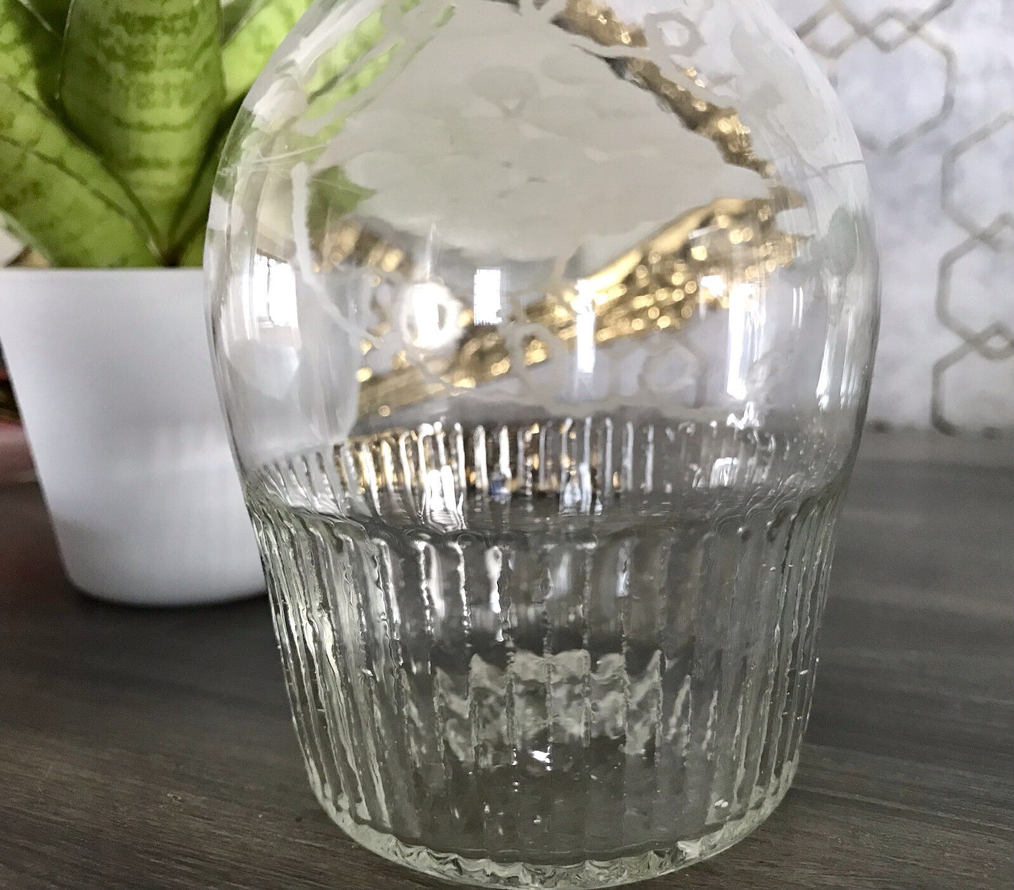 Antik Biedermeier kleine Karaffe Weinkaraffe Dekanter Glas graviert