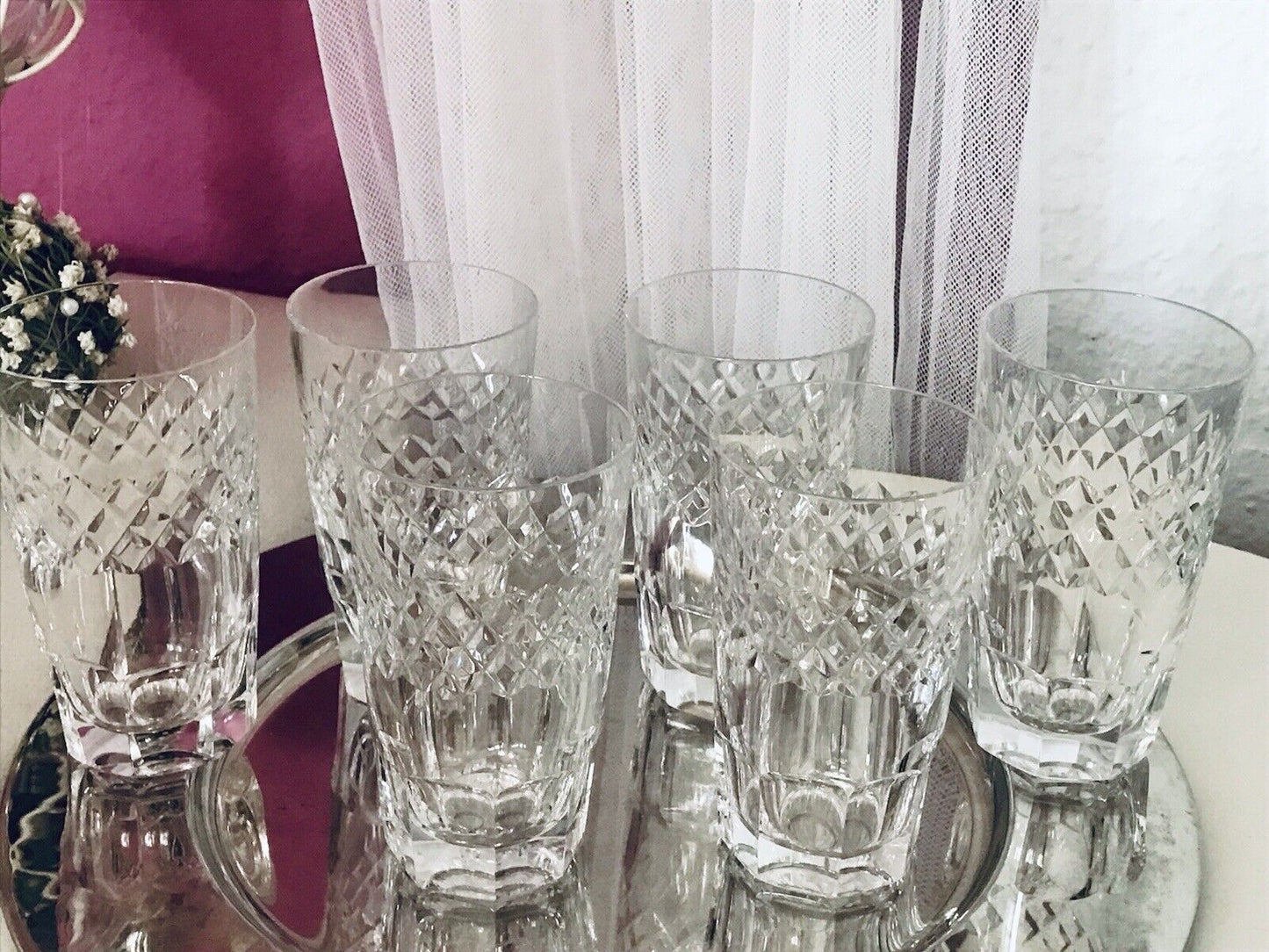 Vintage SEHR EDEL 6x Wassergläser Gläser Becher Kristallglas schön kantiger Fuß