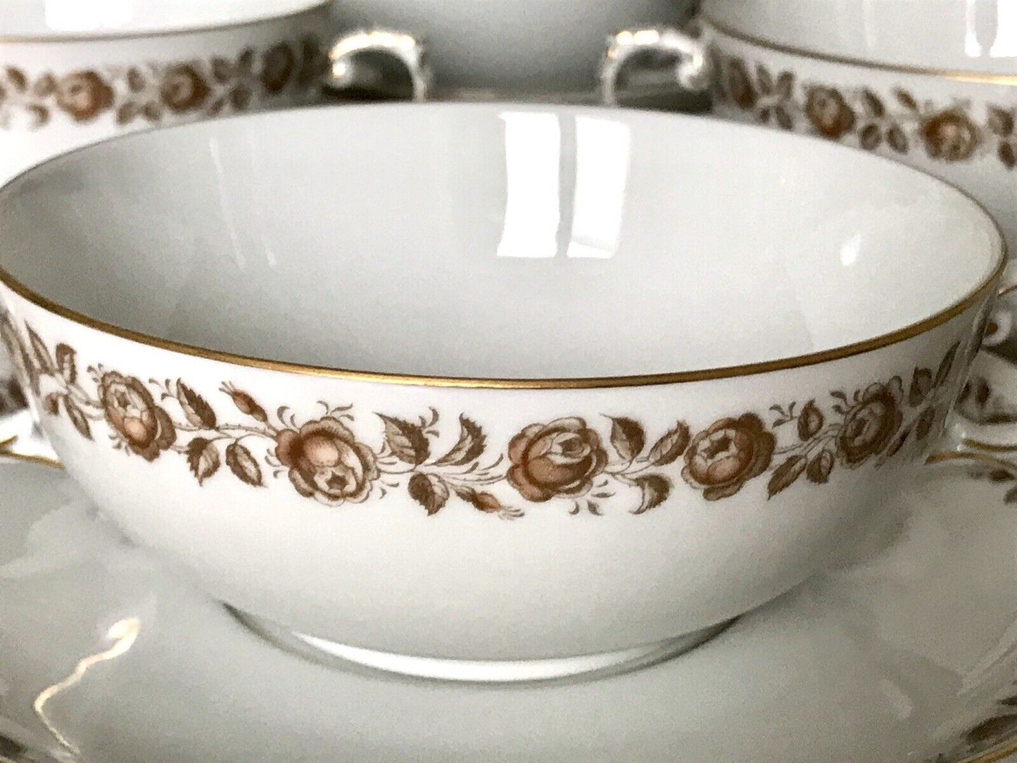 Vintage Porzellan Tafelservice Fürstenberg 12 Suppentassen weiß braun gold