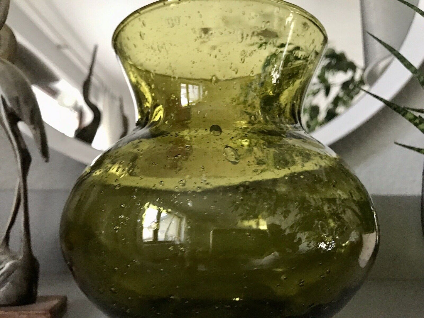 Vintage 60er Design Glasvase Glas oliv Grün Vase Mid Century Bubble