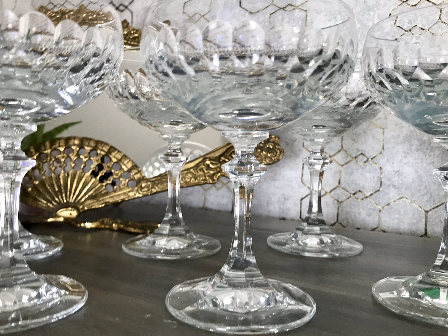 Vintage 8x Champagnerschalen Sektschalen Kristallglas Schliff Bleikristall