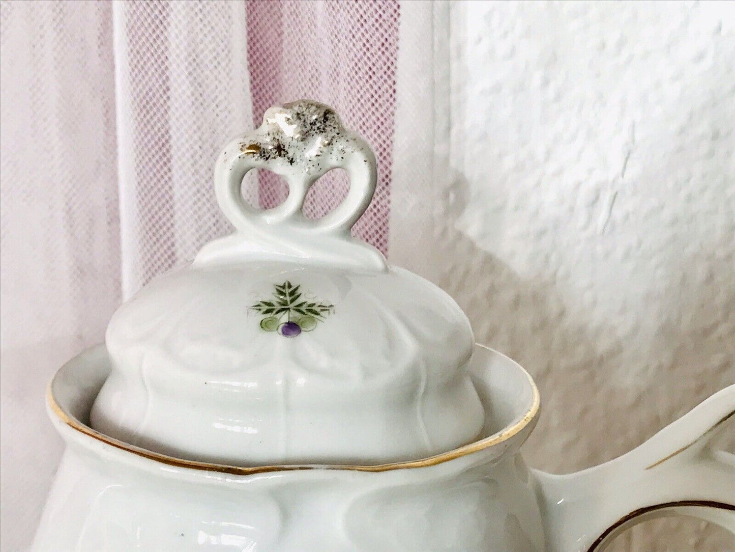 Antik Jugendstil Porzellan Kaffee Kernstück Kanne & Weihnachtsmotiv ! Ranken