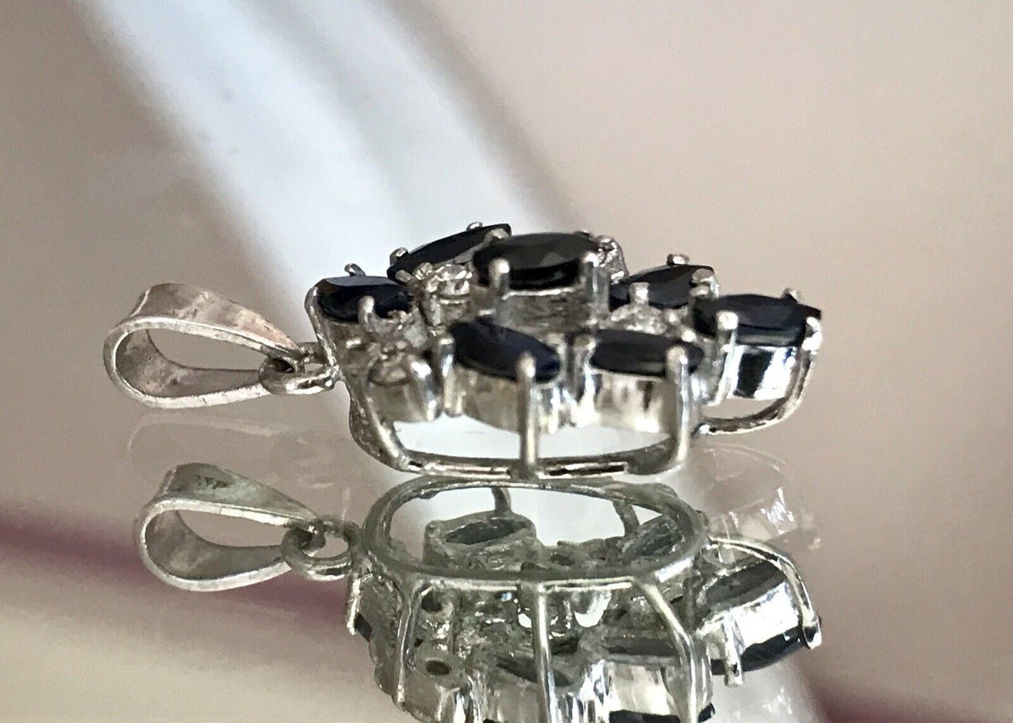 Antik Art Déco DAMEN 925 Silber Saphire? & farblose Steine Anhänger WUNDERSCHÖN!