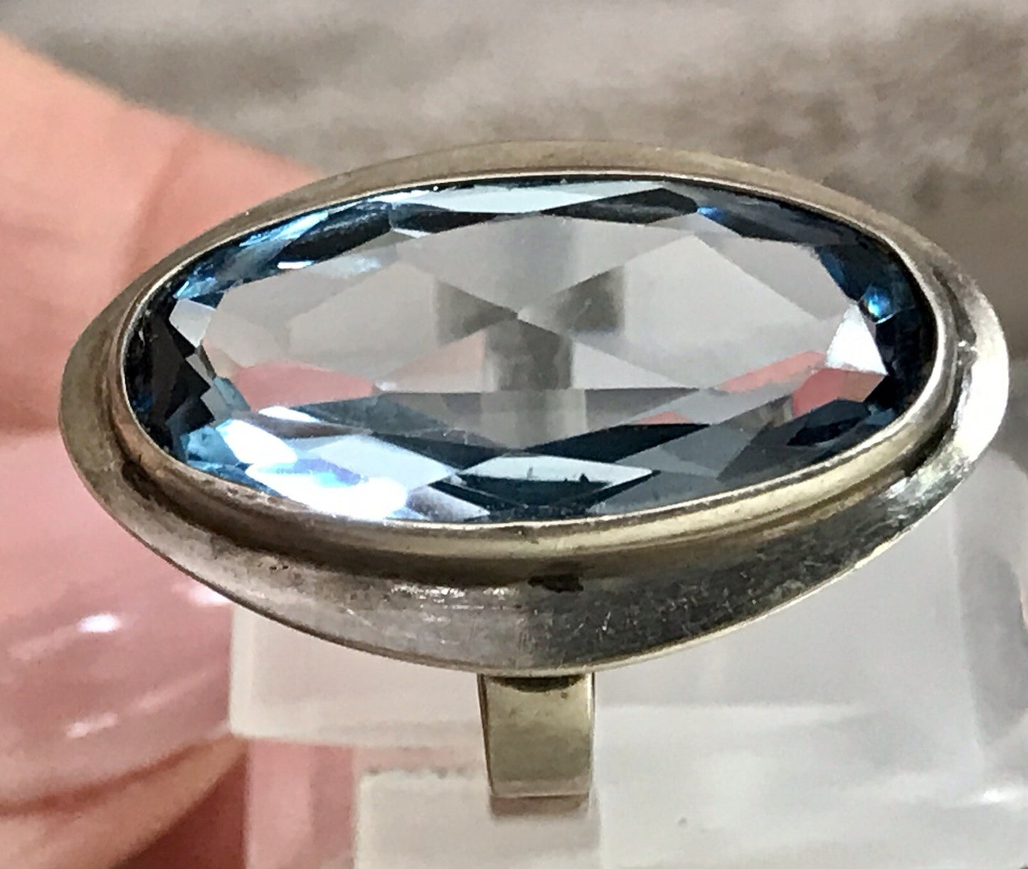 Vintage Edel DAMEN RING Silber 835 blauer Stein Topas? Gr.52 16,5