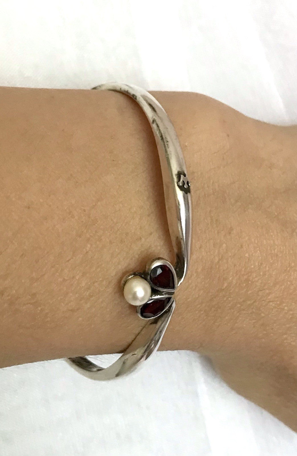Antik alt Silber Armreif Reif Armband Armspange Granate & Perle so schön!