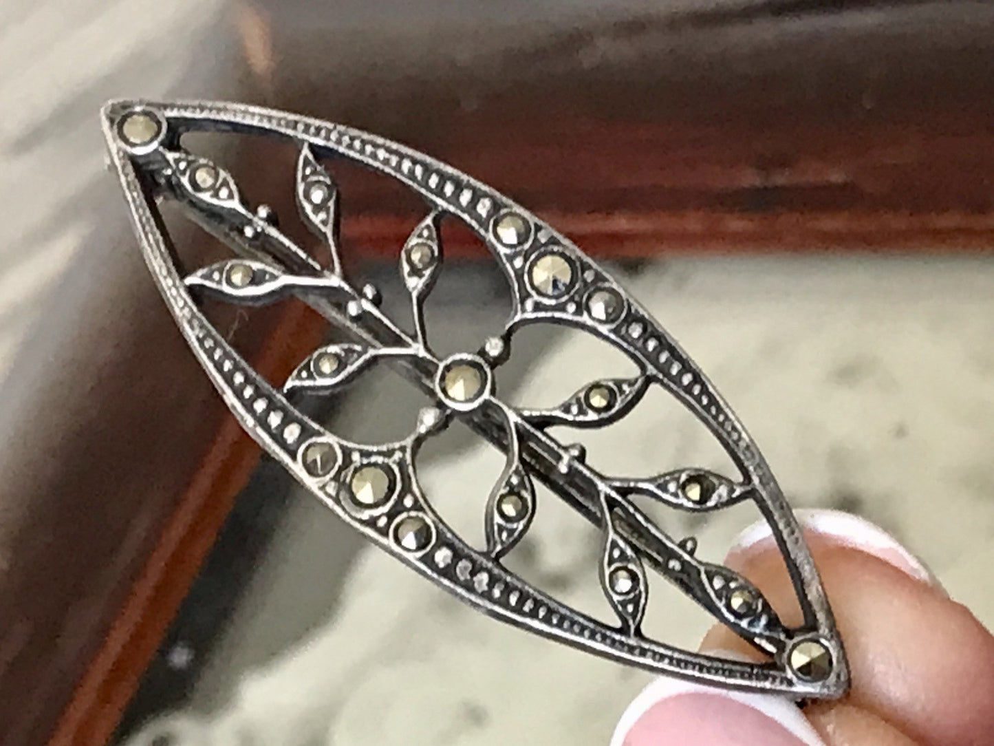 Antik reines Jugendstil Brosche 835 Silber Markasite WUNDERVOLLE ARBEIT!