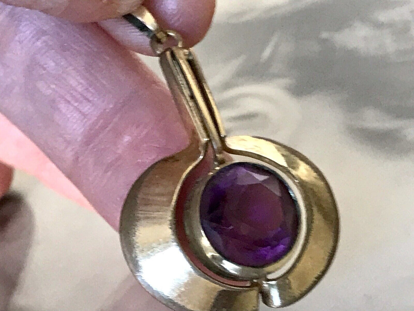 Vintage TeKa Designer Anhänger lila Stein Amethyst? Amerik. Doublè vergoldet