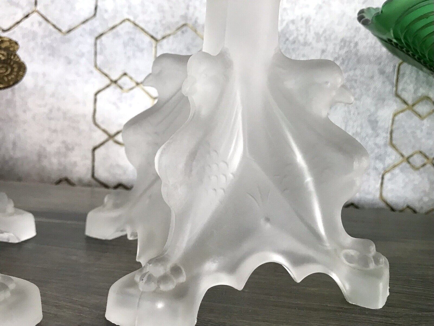 Antik Val Saint Lambert 2 Griffon Kerzenleuchter Kerzenständer EDEL Glas