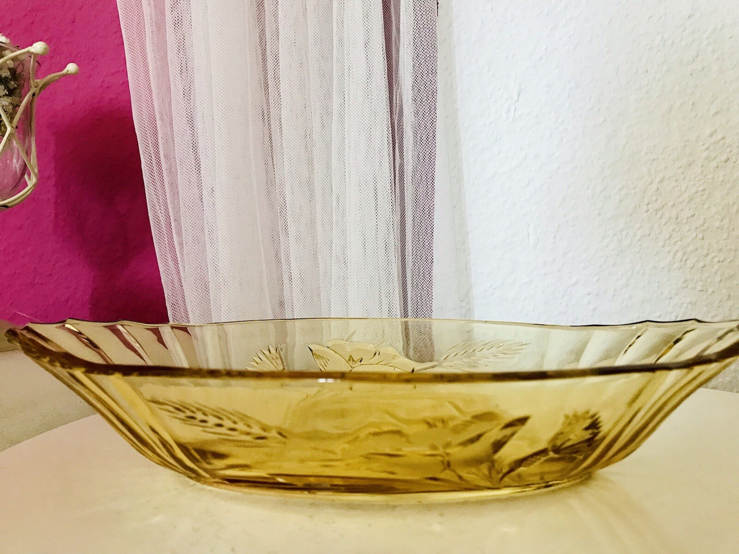 Antik Art Déco Bernstein Farbe gelb Pressglas Schale Jardiniere Glas