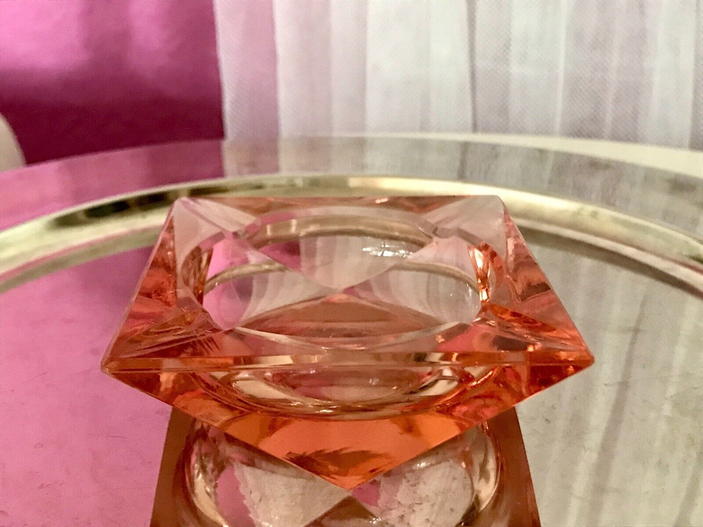 Antik Art Déco Aschenbecher Ascher Rosalin Pressglas Glas geometrisiert