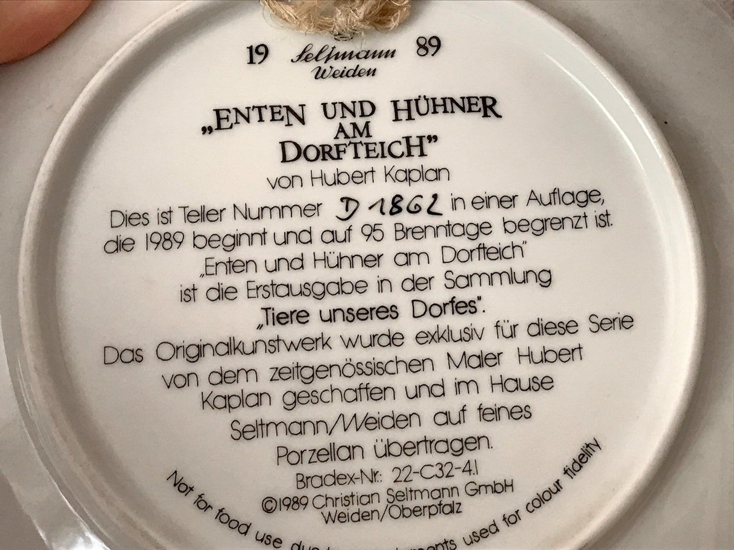 Porzellan Wandteller Zierschale Teller Seltmann Tiere unseres Dorfes 1989 Enten