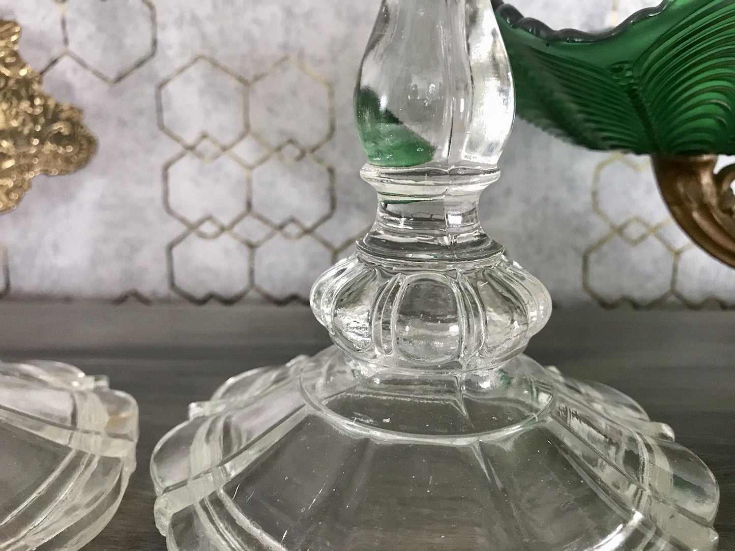 Antik Art Déco 2x Kerzenleuchter Leuchter Kerzenständer Pressglas Glas
