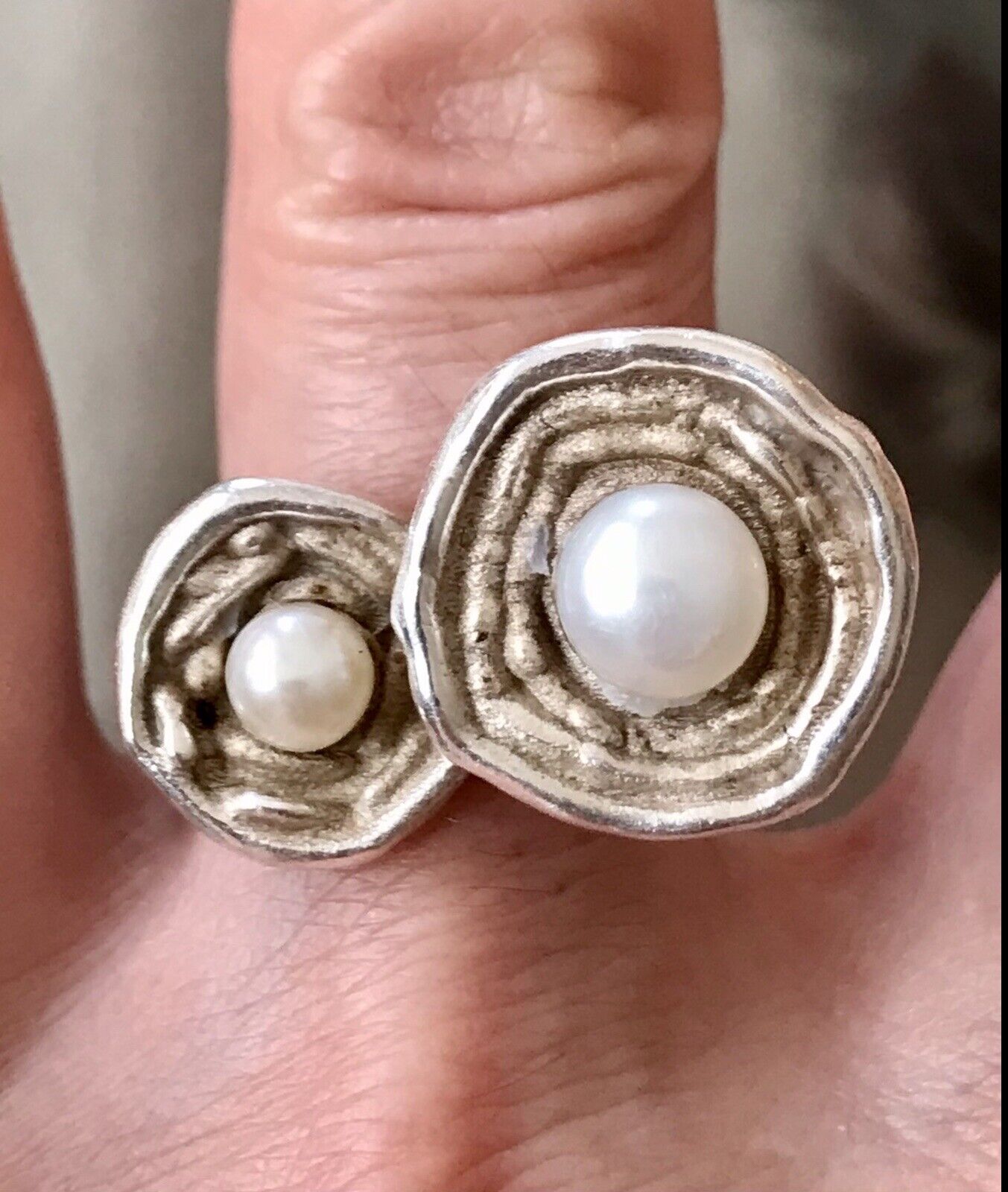 Vintage Modernist Designer DAMEN RING 925 Silber ADK Gr.58- 60 Perlen