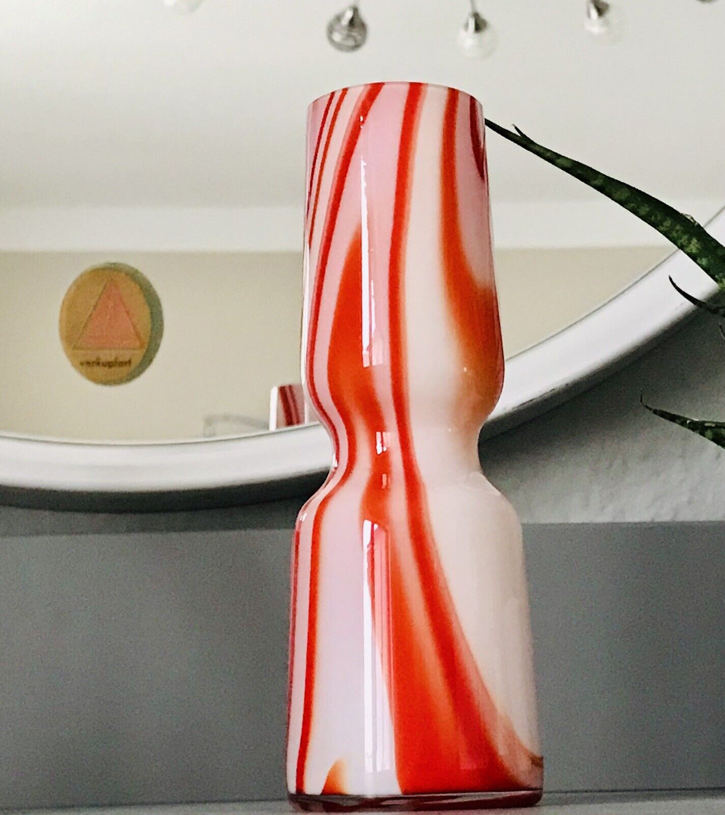 Carlo Moretti Vintage Vase Murano Glasvase rot weiß