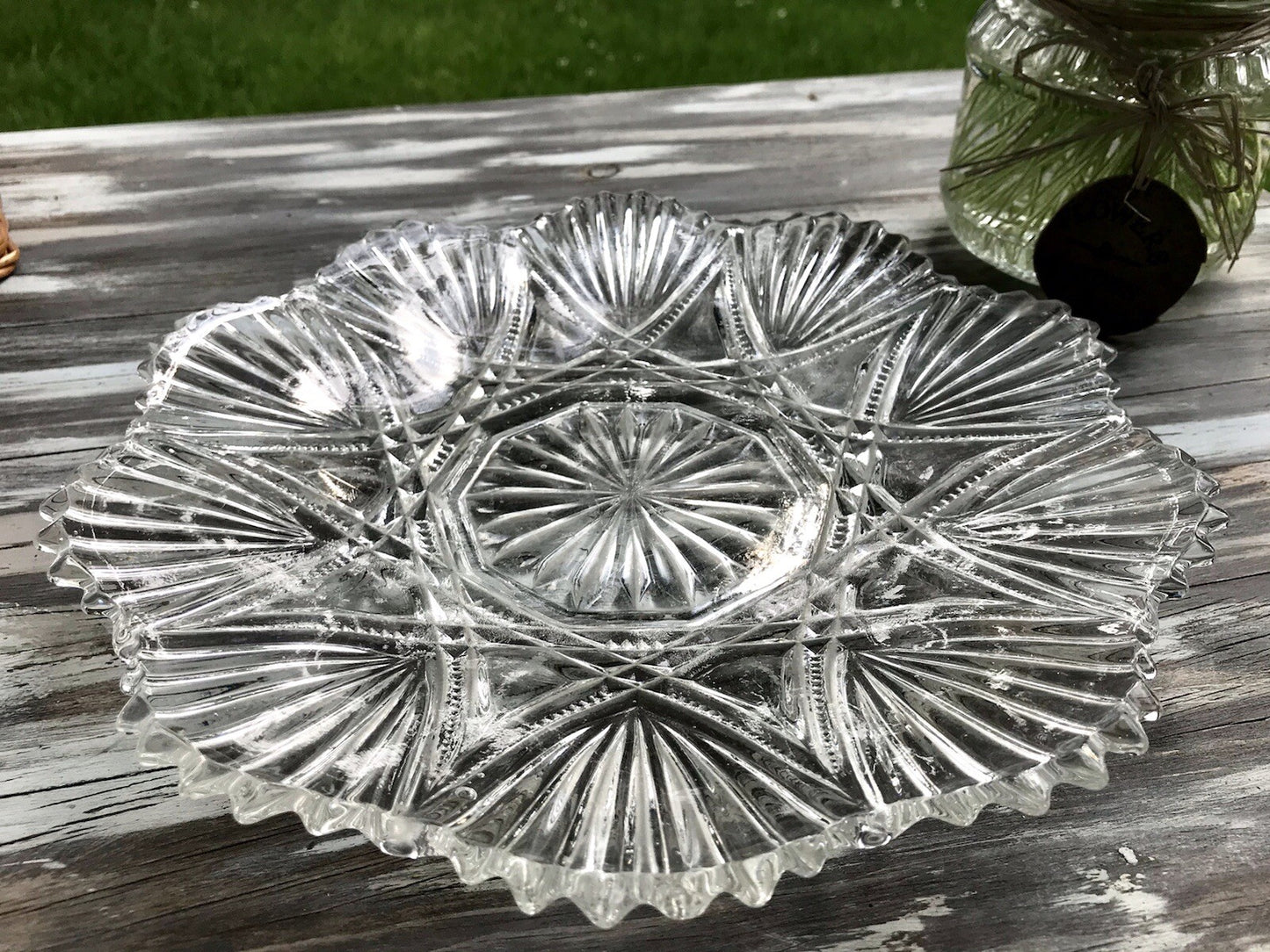 Antik Jugendstil Pressglas Teller Antik Glas flache Schale Kuchenteller (1 St.)
