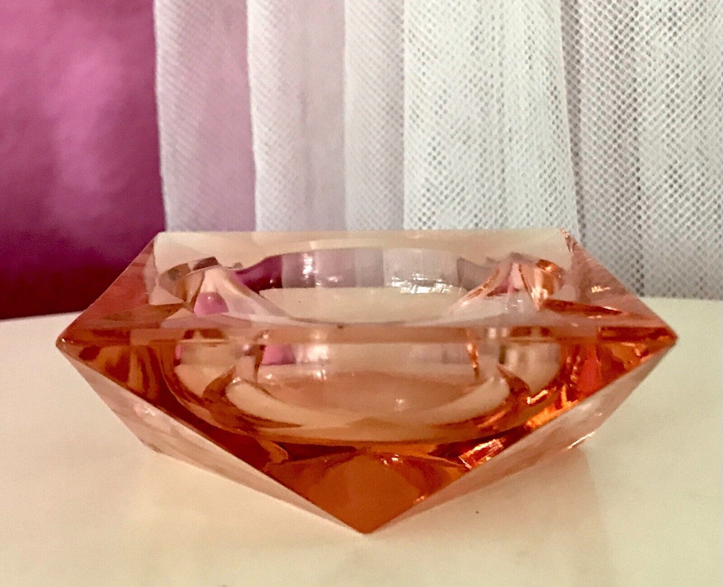 Antik Art Déco Aschenbecher Ascher Rosalin Pressglas Glas geometrisiert