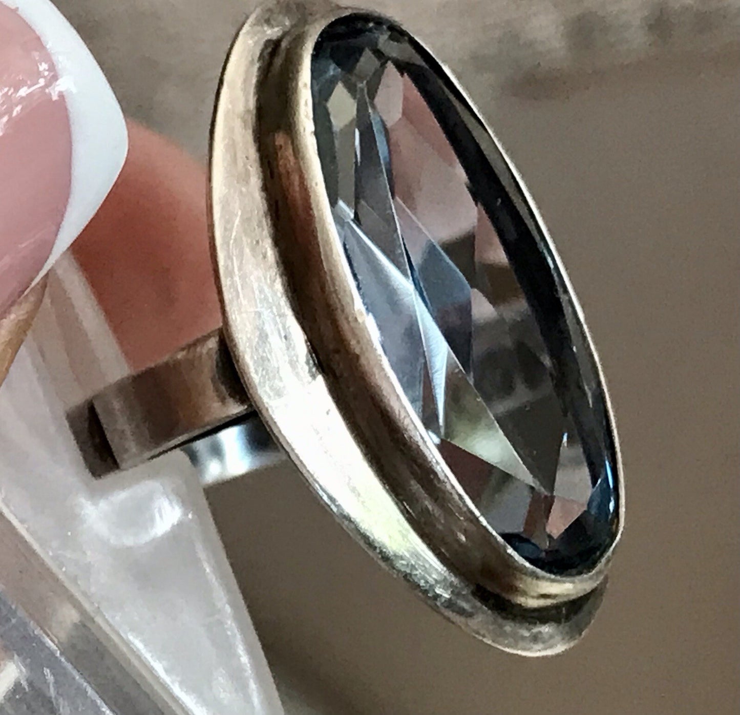 Vintage Edel DAMEN RING Silber 835 blauer Stein Topas? Gr.52 16,5
