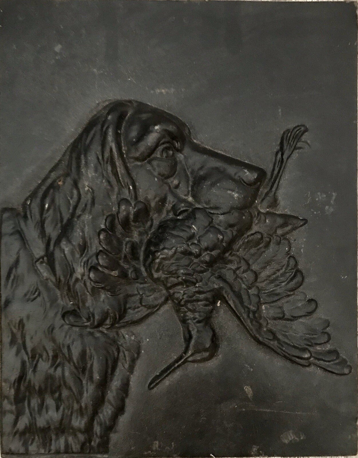 Alt antik? Eisenguss Wandrelief Bild Relief Gusseisen Jagdhund Jagdszene Hund