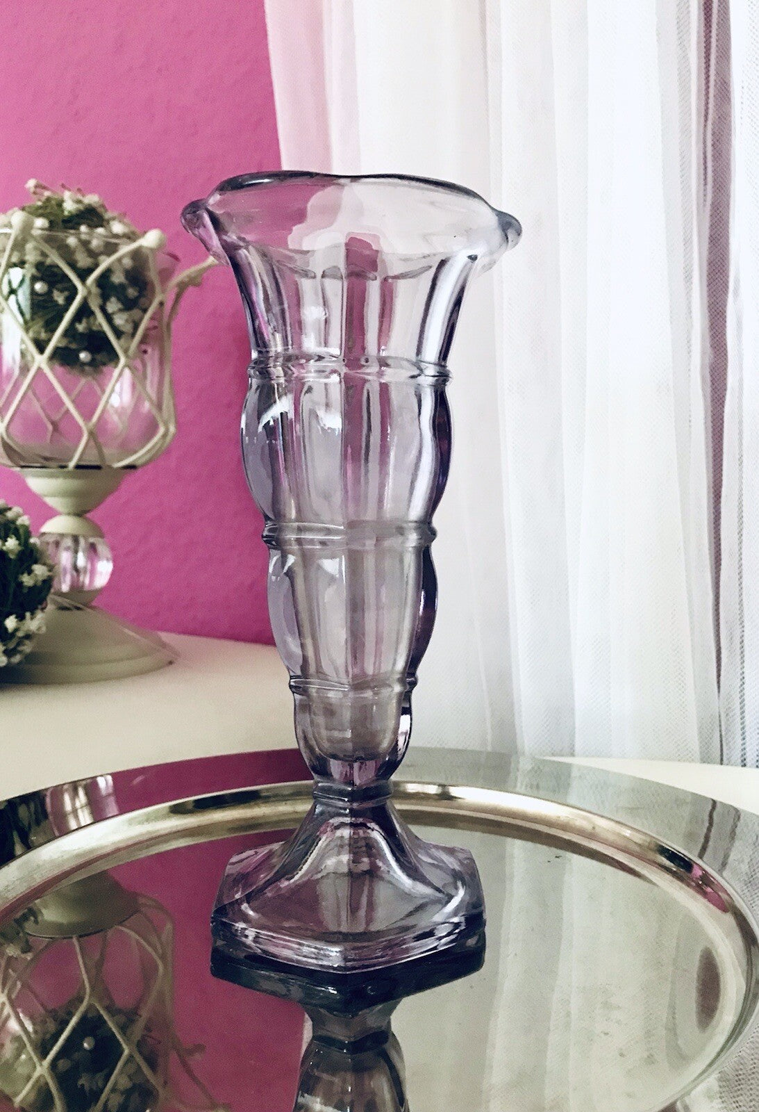 Antik Art Déco 1 Vase Glasvase Pressglas Lila Glas