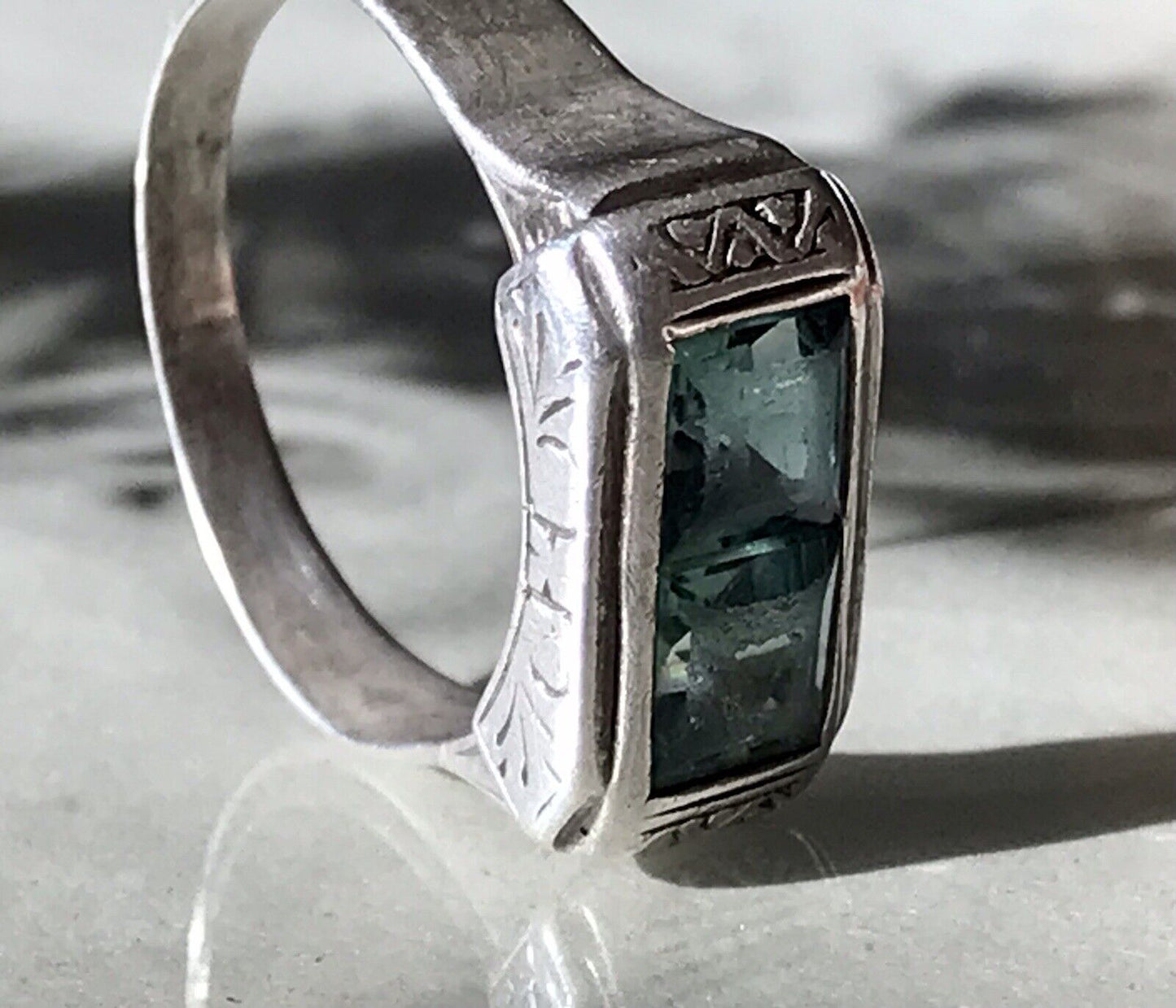Antik Art Déco Unisex RING Silber Gr. 62 19,7 Blaugrüne Steine