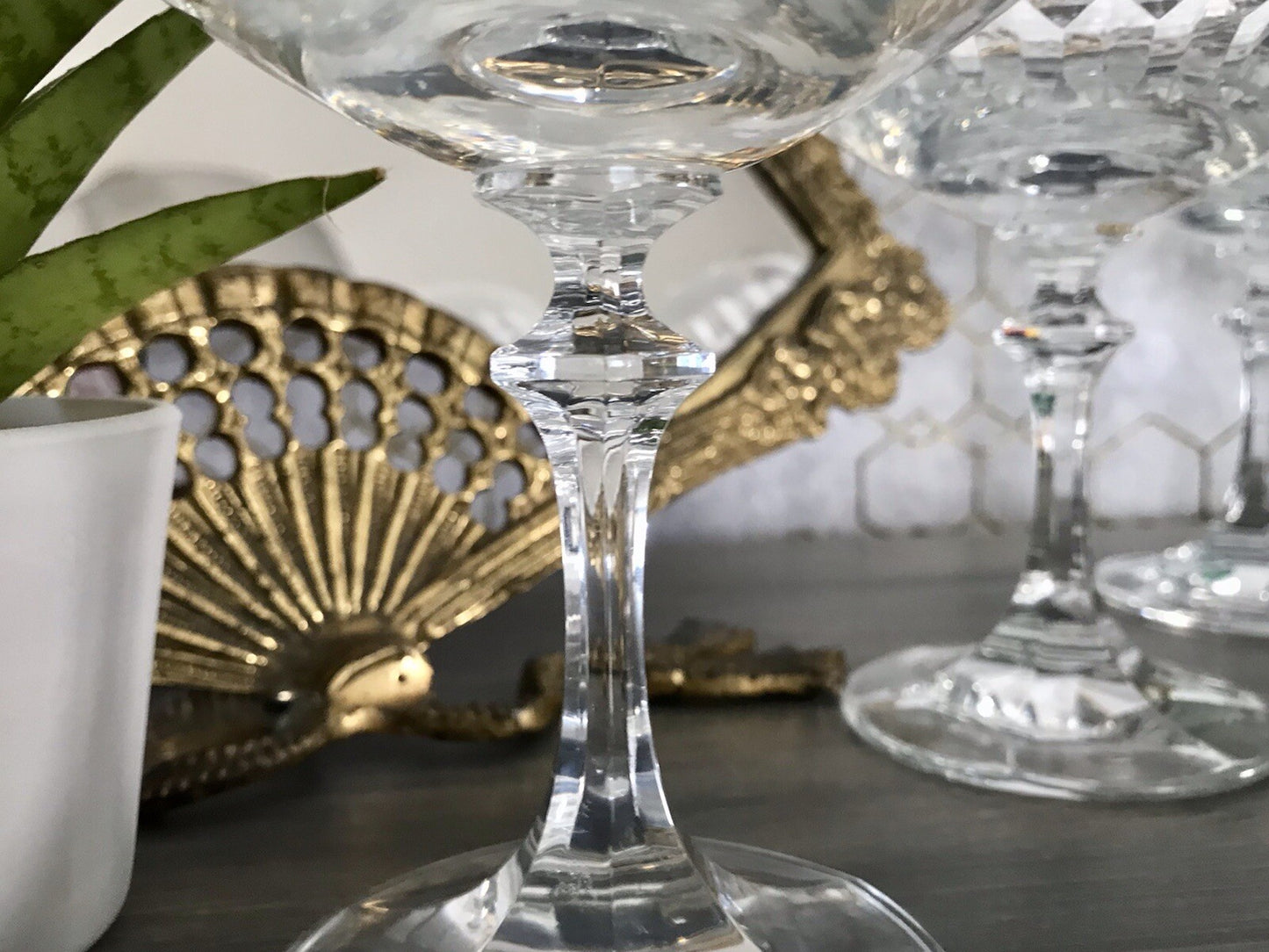 Vintage 8x Champagnerschalen Sektschalen Kristallglas Schliff Bleikristall