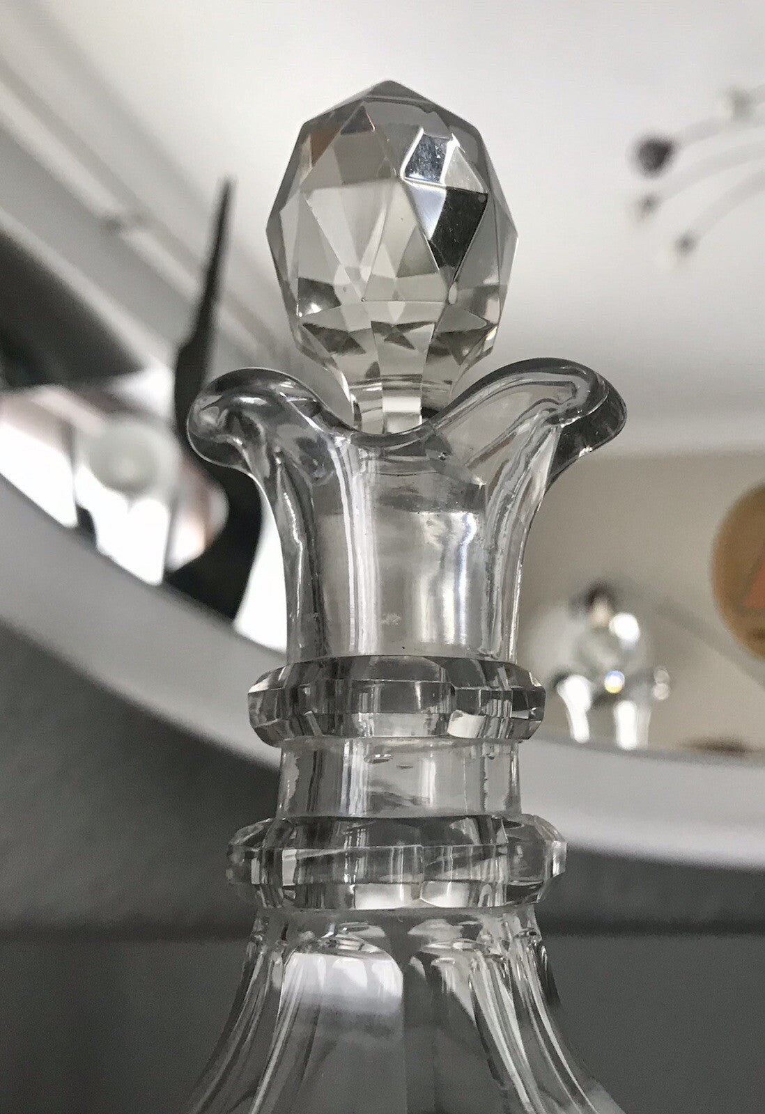 Antik Biedermeier kleine Karaffe Weinkaraffe Dekanter Glas Flächenschliff kantig