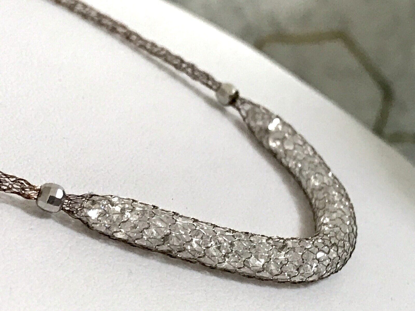 Alt Vintage Edel Gold 333 Gold & 925 Silber Collier Halskette Goldnetz Steine