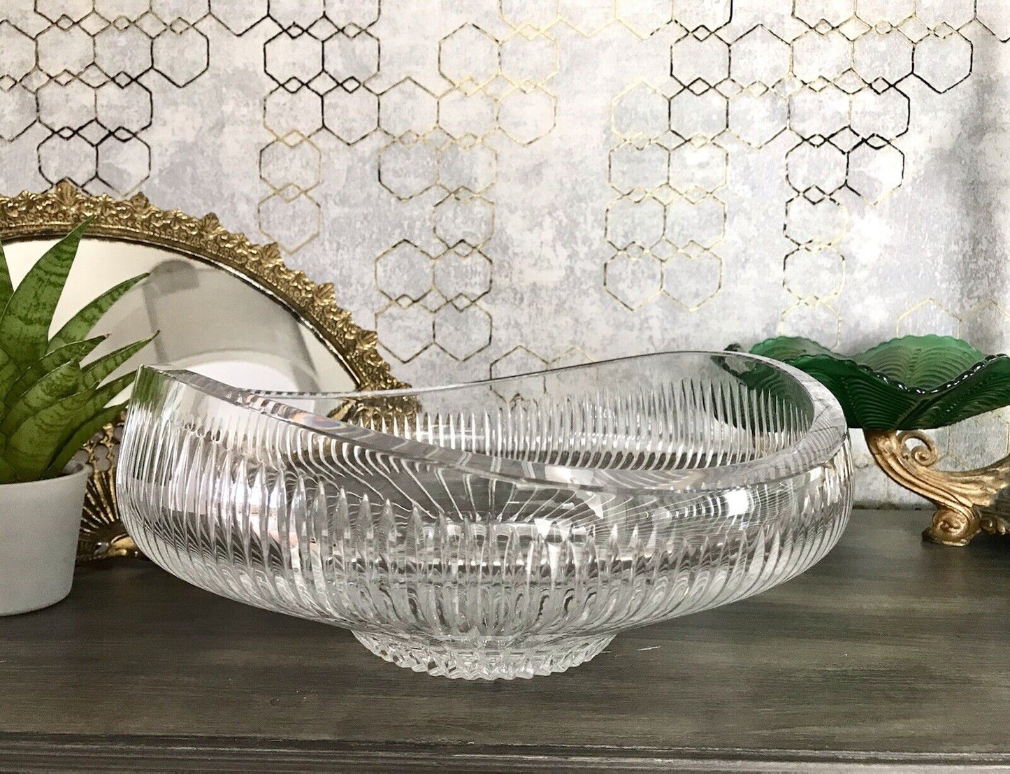 Vintage EDEL Bleikristall Schale Glasschale Kristallglas Glas Groß Schliff