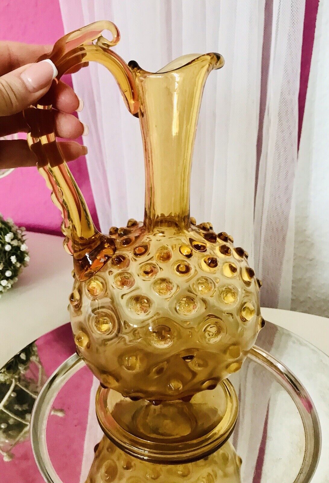 Murano Barovier Tosso ? 60er Karaffe Kanne Vase Glas Gelb Noppen Dubben Abriss